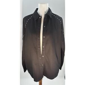 Zara Black Studded Button Down Shirt Women’s Small Western Oversized Top NWT